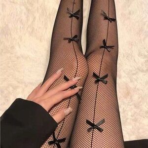 Elegant Black Fishnet Tights with Bows